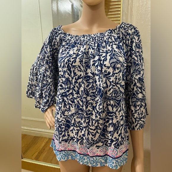 Lilly Pulitzer Navy and White Patterned Blouse - Picture 10 of 10